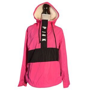 PINK Victoria Secret Hooded Windbreaker Jacket 1/4 Zip Pink L